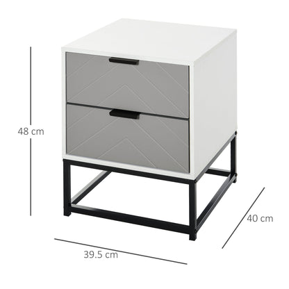 HOMCOM Bedside Cabinet with 2 Drawer Storage Unit, Unique Shape Bedroom Table Nightstand with Metal Base, for Living Room, Study Room, Dorm