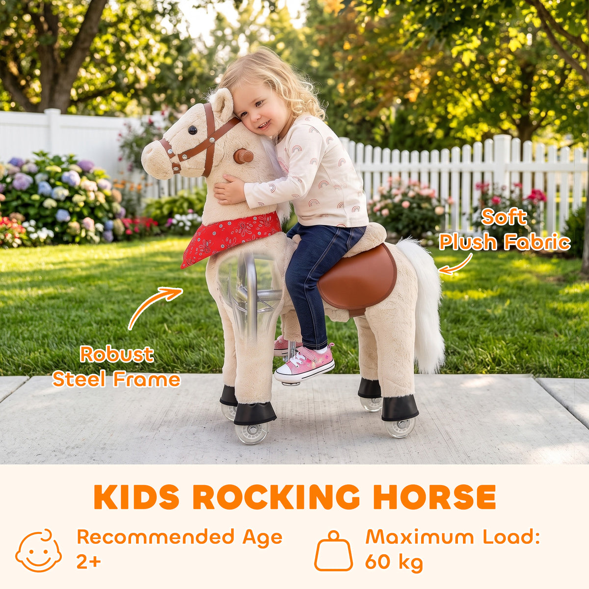 AIYAPLAY Ride on Horse Pedal Ride On Walking Horse Toy Rotatable Head Neighing Sound, Light Brown