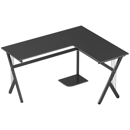 Biurko gamingowe HOMCOM w kształcie litery L, 155 x 130 cm, narożne biurko komputerowe z podstawką pod procesor do biura domowego, stanowiska pracy w gabinecie, czarne
