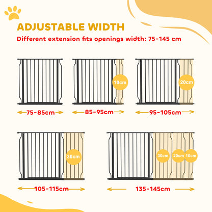 PawHut Extra Wide Dog Safety Gate, with Door Pressure, for Doorways, Hallways, Staircases - Black