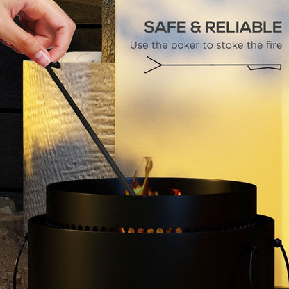 Outsunny Smokeless Fire Pit, 37cm Portable Wood Burning Firepit with Poker for Garden Camping Bonfire Party, Metal, Black