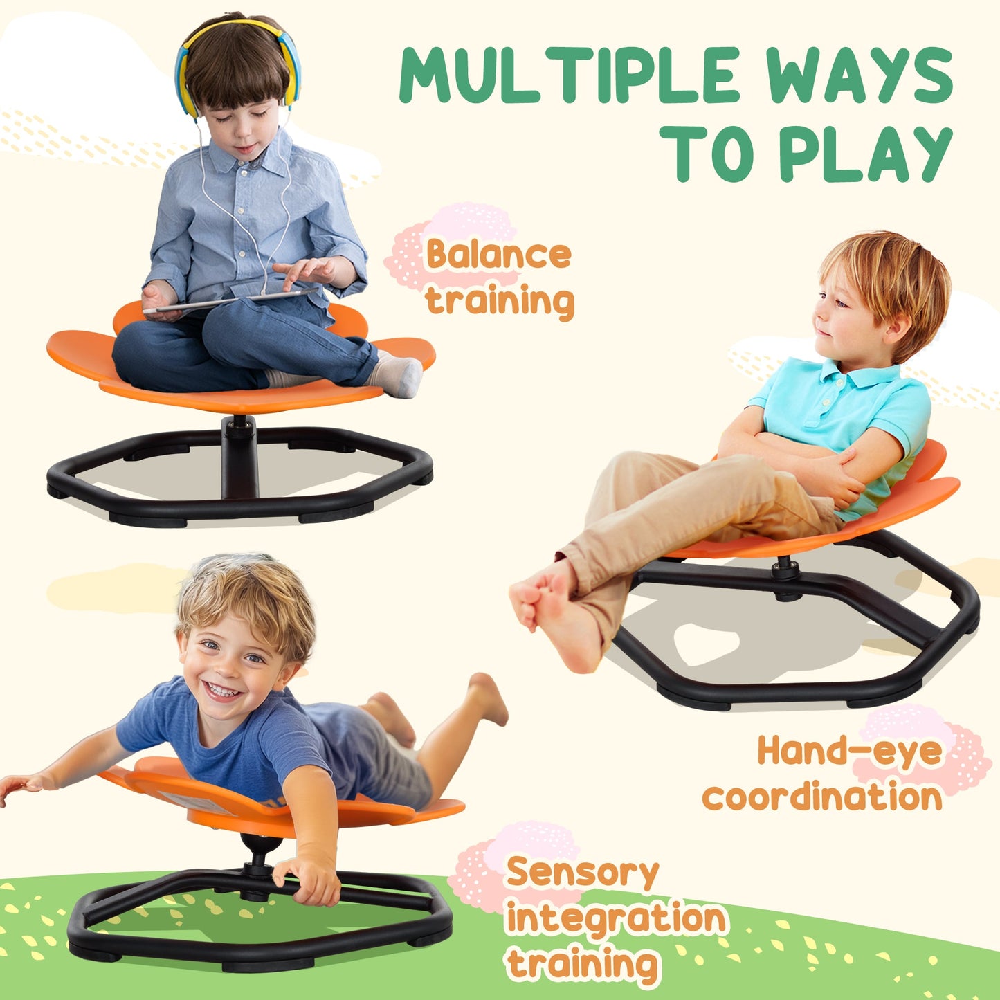 AIYAPLAY Sensory Spinning Chair for Autism Kids Coordination & Balance, Orange
