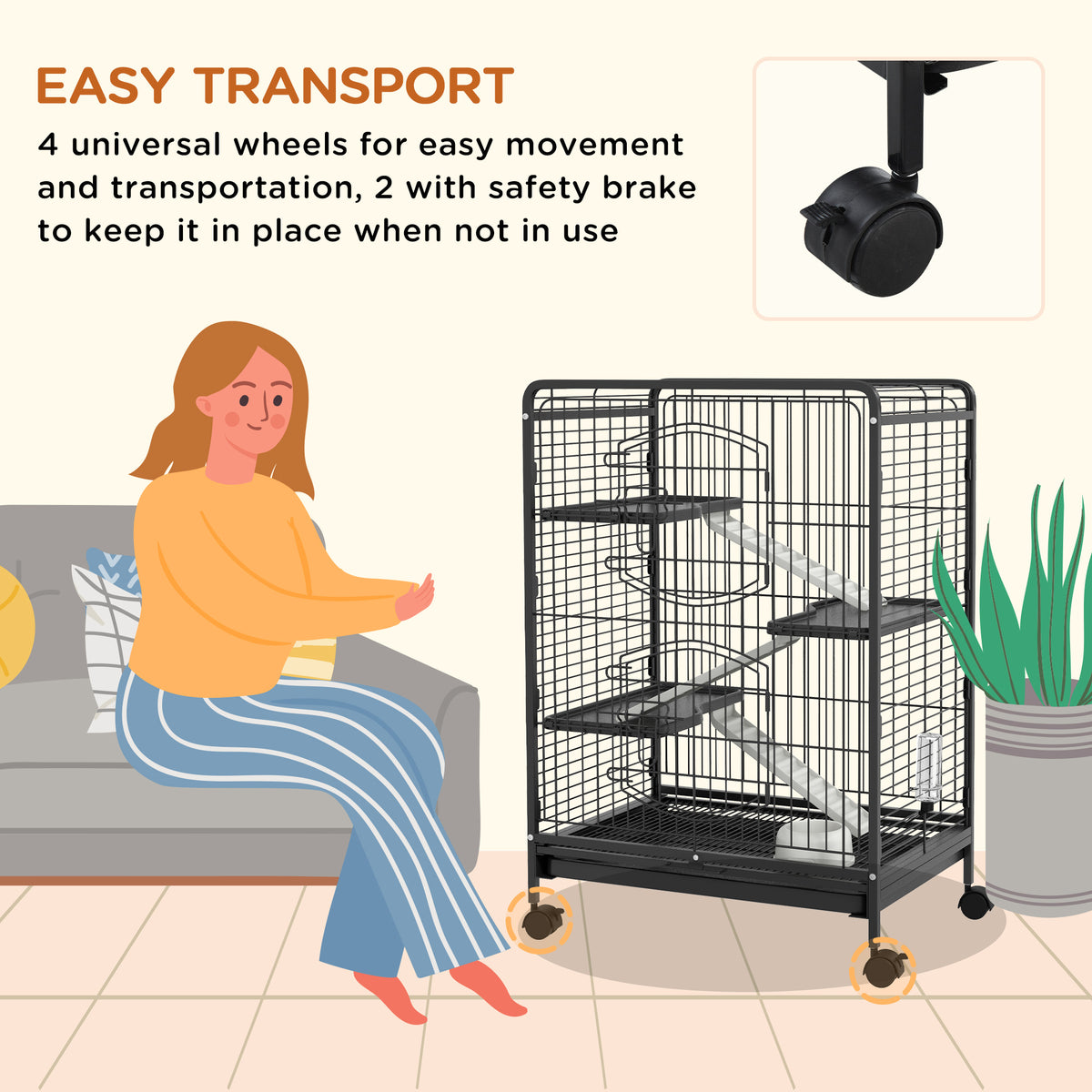 PawHut 4 Levels Removable Small Animal Cage, 95cm - Black