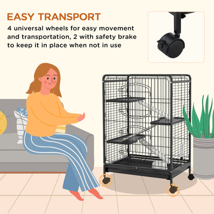 PawHut 4 Levels Removable Small Animal Cage, 95cm - Black