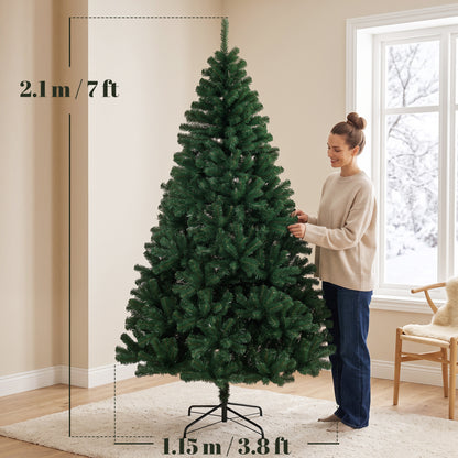 HOMCOM 7ft Artificial Christmas Tree, Fir Hinged Xmas Tree with 1100 Branch Tips, Foldable Steel Stand, Green