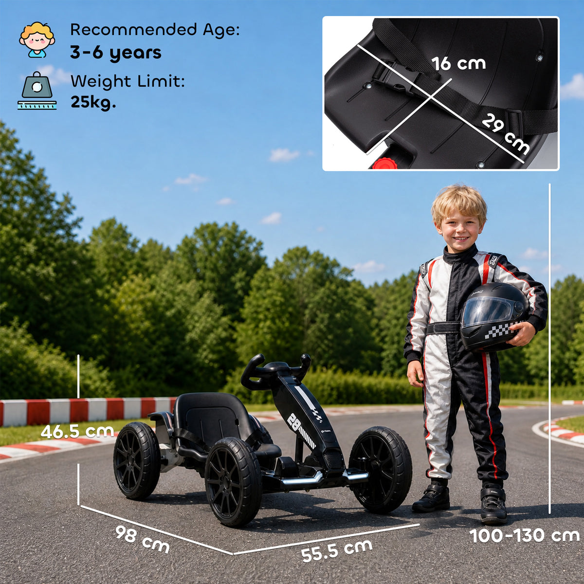 AIYAPLAY 12V Electric Go Kart for Kids with Dual Motors, Adjustable Seat, Soft Start, LED Lights, EVA Wheels, for Age 3-6, Black