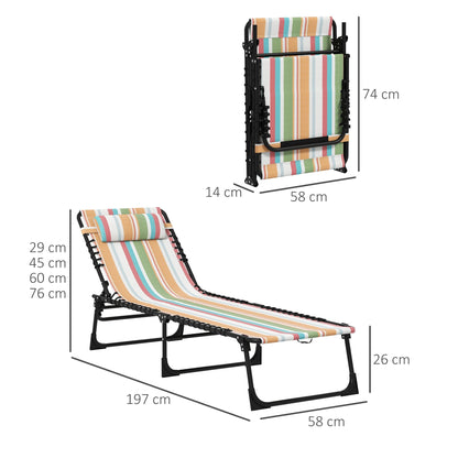 Outsunny 2 Piece Folding Sun Lounger Beach Chaise Chair Garden Cot Camping Recliner with 4 Position Adjustable Multicolored