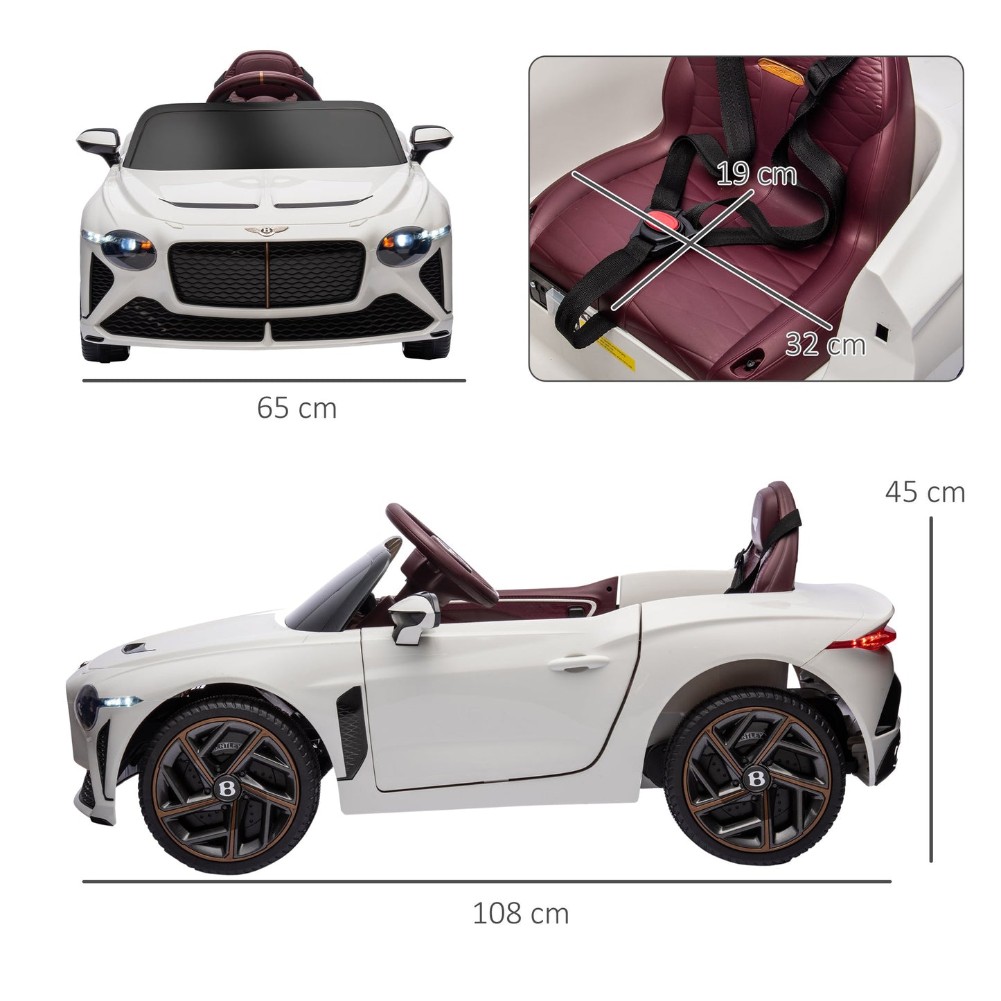 سيارة كهربائية للأطفال من HOMCOM Bentley Bacalar مرخصة بقوة 12 فولت، مع جهاز تحكم عن بعد، باللون الأبيض
