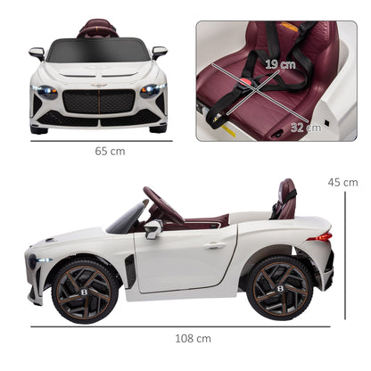 سيارة كهربائية للأطفال من HOMCOM Bentley Bacalar مرخصة بقوة 12 فولت، مع جهاز تحكم عن بعد، باللون الأبيض