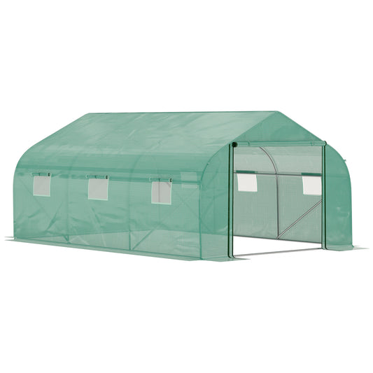 Tunel foliowy Outsunny Walk-in Garden Greenhouse, zewnętrzna szklarnia z drzwiami z siatki, osłoną z PE i 6 oknami, 4,5 x 3 x 2 m, zielony