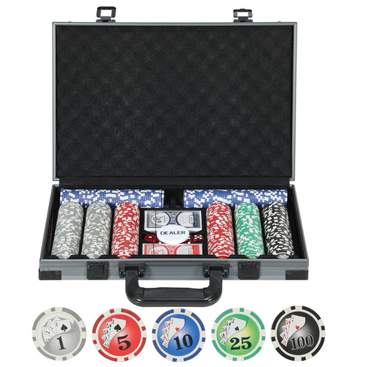 SPORTNOW 400-Piece Poker Chips Set with Lightweight ABS Case, Casino Texas Holdem Poker Set with Mat, 11.5g Numbered Poker Chips, Two Decks of Cards, Dealer, Five Dices, Grey