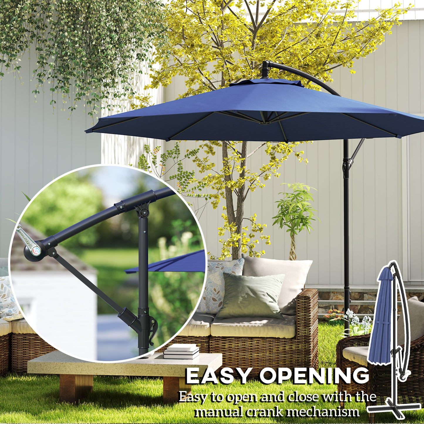 Outsunny 2,45 m parasol wysięgnikowy z podstawą krzyżową - niebieski
