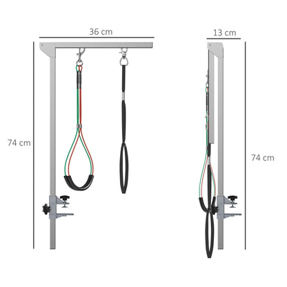 PawHut Foldable Pet Grooming Arm with Clamp, 29" Height Adjustable Dog Grooming Holder for Table with 2 Haunch Holders, Grooming Loop, for Medium Dogs, Silver