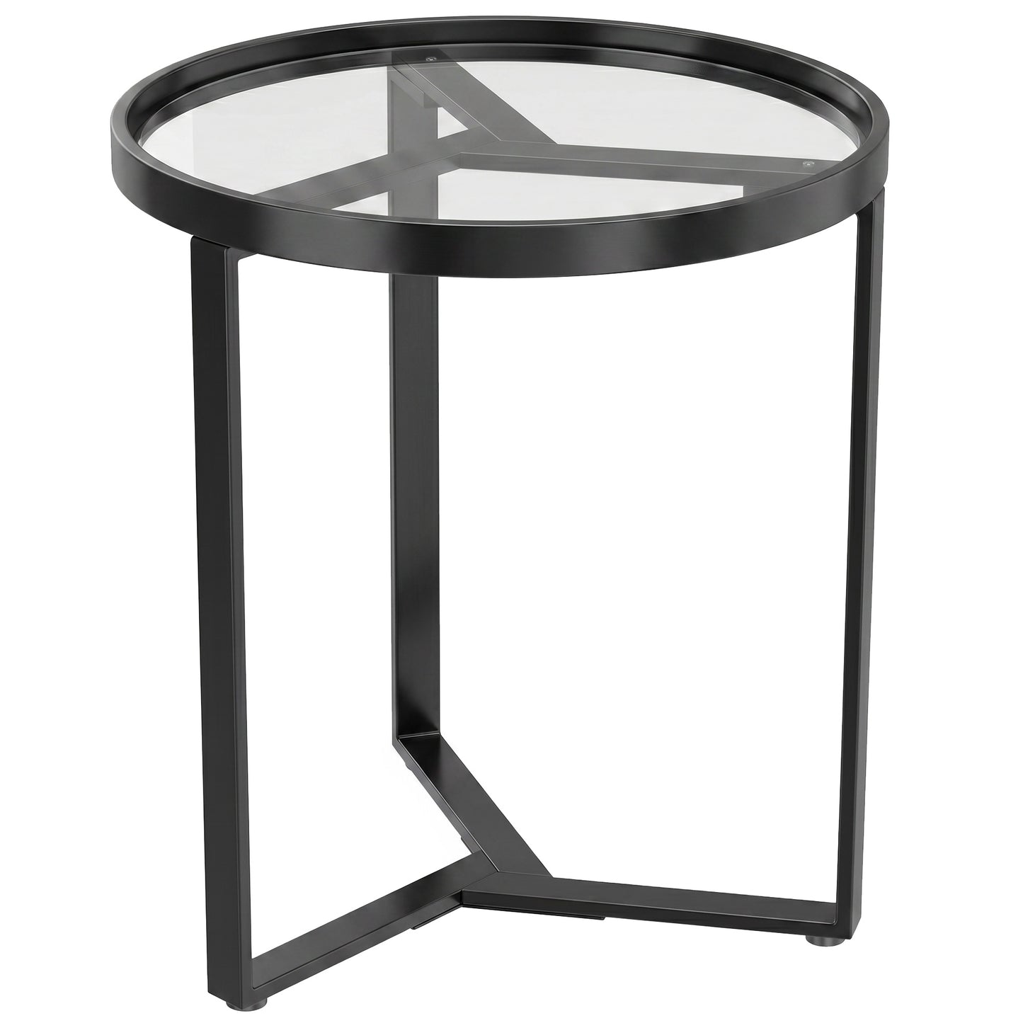 HOMCOM Round Side Table with Tempered Glass Top and Geometric Metal Frame for Small Space, Black