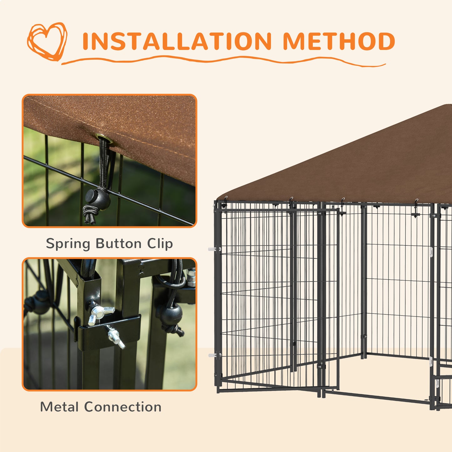 PawHut Outdoor Dog Kennel Puppy Play Pen z baldachimem Garden Playpen Fence Crate Enclosure Cage Rotating Bowl 211 x 141 x 151 cm