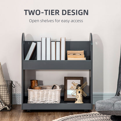 HOMCOM 2-Tier Storage Shelves, Kitchen Cart Shelf Unit with Wheels for Dining & Living Room, Home Study, Grey