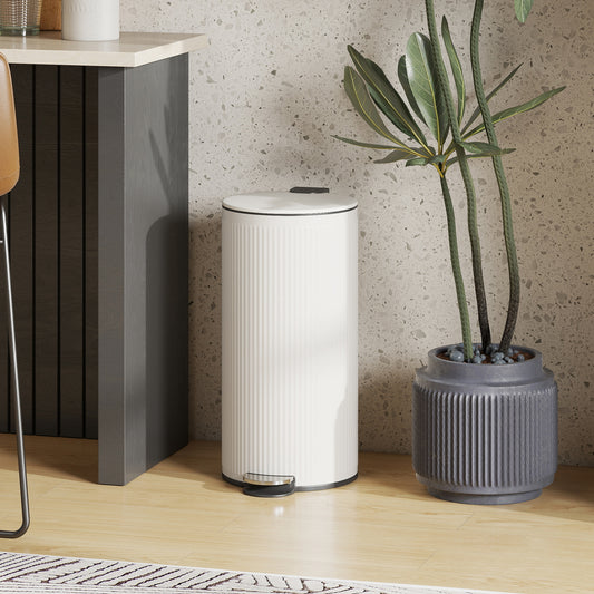 HOMCOM Kitchen Bin, 30 Litre Pedal Rubbish Bin with Removable Bucket, Cream