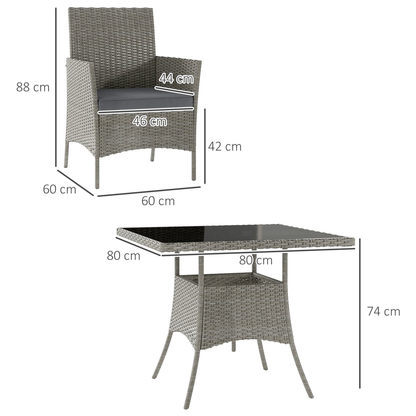 Outsunny Five-Pieces Rattan Dining Set - Light Grey