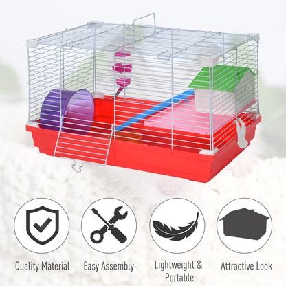 PawHut Portable 2 Storey Hamster Cage Small Pet Animal Cage Double Layers w/ Exercise Wheel Water Bottle Dishes