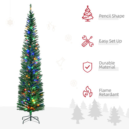 HOMCOM 7.5' Artificial Prelit Christmas Trees Holiday D√É¬©cor with Colourful LED Lights, Pencil Shape, Steel Base