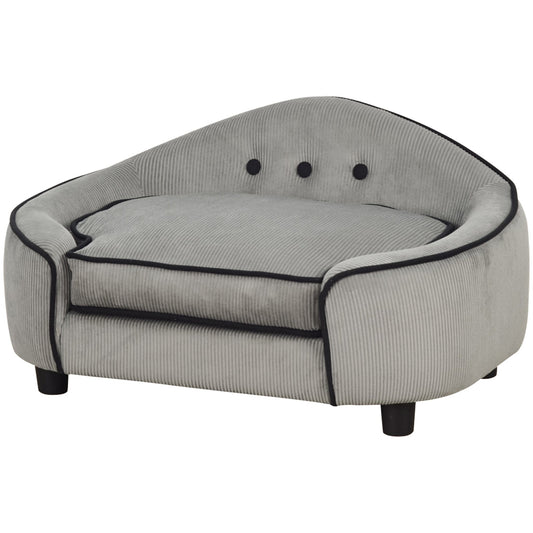 PawHut Dog Sofa for XS and S Size Dogs, Pet Chair Bed with Soft Cushion, Cat Sofa Couch with Washable Cover, Wooden Frame, 66.5 x 45 x 35.5 cm, Grey