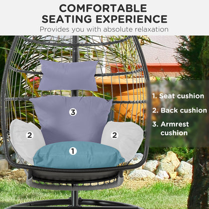 Outsunny Garden Lounge Chair Cushion Set, Patio Egg Chair Seat, Armrest, Back Pad Cushion, Easy Clean & Replacement for Indoor & Outdoor Use Dark Grey