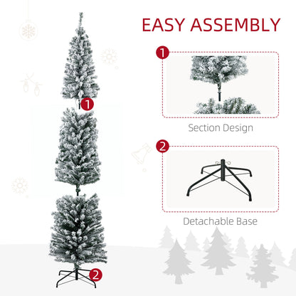 HOMCOM 7.5' Artificial Prelit Christmas Trees Holiday DŽcor with Colourful LED Lights, Flocked Tips, Berry, Pine Cone