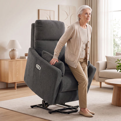 HOMCOM Riser Recliner Chair with Massage and Heat, Teddy Fleece Electric Power Lift Recliner for Elderly, Dark Grey
