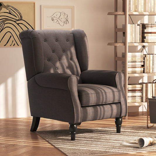 HOMCOM Retro Accent Chair, Linen Wingback Armchair with Wood Frame Button Tufted Design for Living Room Bedroom, Brown