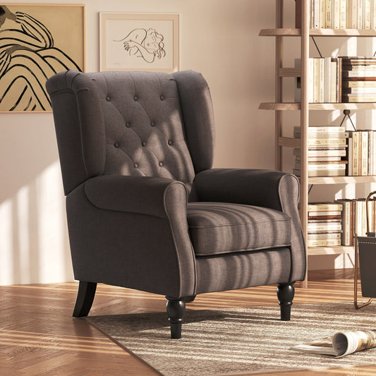HOMCOM Wingback Accent Chair, Retro Upholstered Button Tufted Occasional Chair for Living Room and Bedroom, Brown