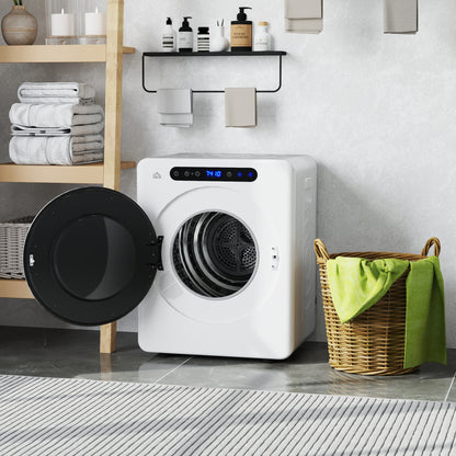 HOMCOM 4kg Vented Tumble Dryer, 1000W Compact Freestanding Front Tumble Dryer with Stainless Steel Tub, Timer, 6 Heat Settings, Small Portable Clothes Dryer, White