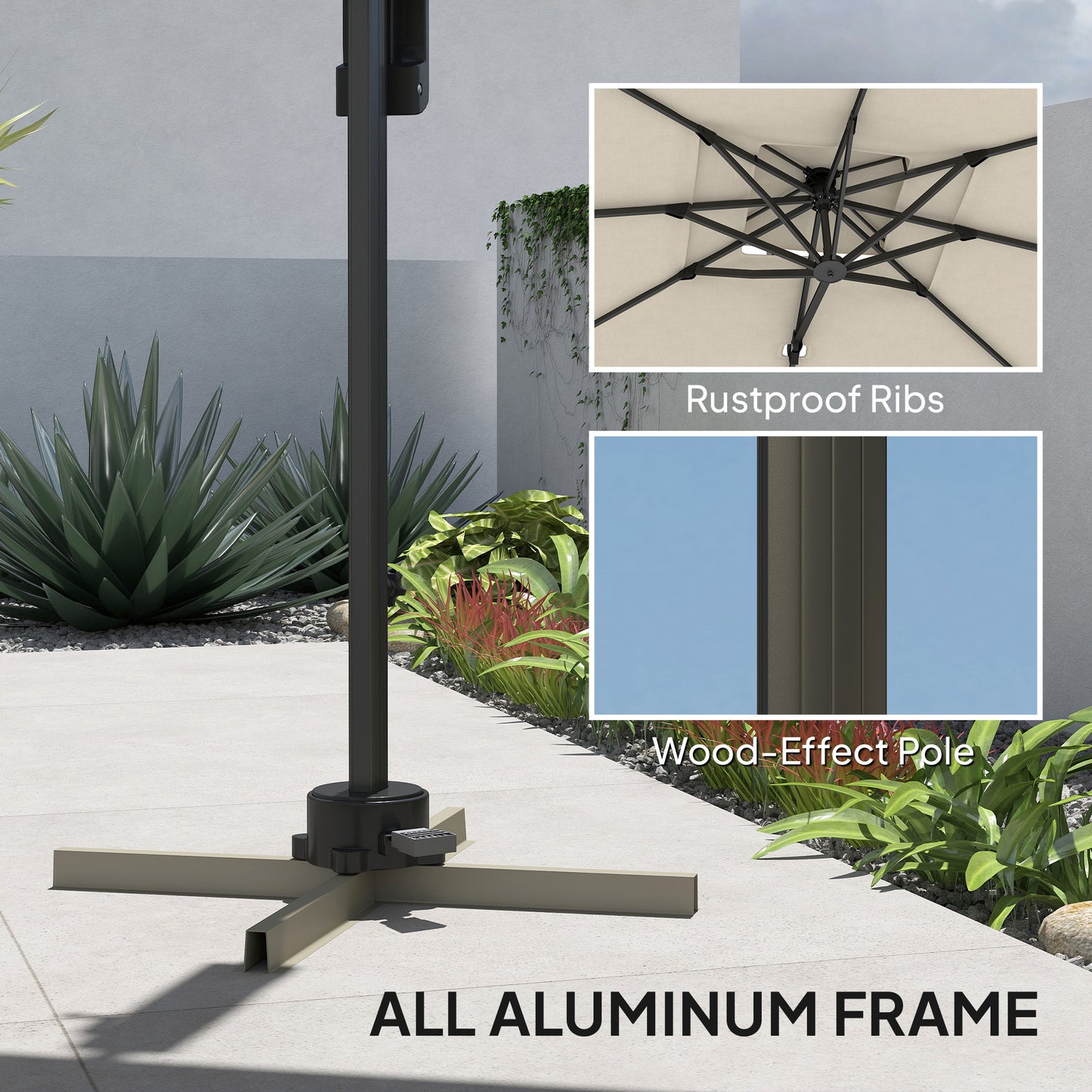 Outsunny 3.7 x 2.7 m Cantilever Parasol w/ 360√Ç¬∞ Rotation and Easy Tilt Adjustment, Aluminium Hanging Offset Outdoor Umbrella w/ Double Top and Cross Base, UPF50+ Hanging Sun Shade, Black