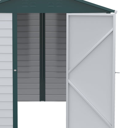 9FT x 6FT Galvanized Metal Garden Shed, Outdoor Storage Shed with Sloped Roof, Lockable Door, Tool Storage Shed for Backyard, Patio, White