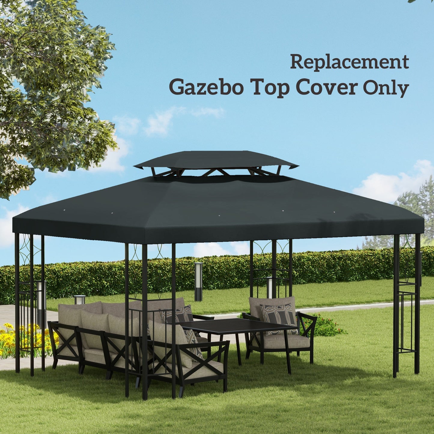 غطاء بديل لمظلة Gazebo مقاس 3 × 4 أمتار من Outsunny، غطاء علوي مكون من طبقتين للسقف ومظلة واقية من الأشعة فوق البنفسجية للحديقة والفناء الخارجي، رمادي فحمي (الغطاء العلوي فقط)