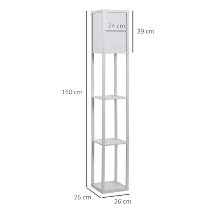 HOMCOM 3-Tier Floor Lamp, Floor Light with Storage Shelf, Reading Standing Lamp with Acrylic Shade for Living Room, Bedroom, Kitchen, Dining Room, Office, Dorm, 160cm, White