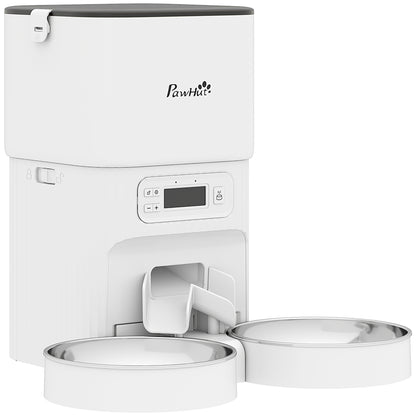 PawHut Automatic Cat Feeder Timed Portion Control Pet Food Dispenser with 2 Stainless Steel Bowls