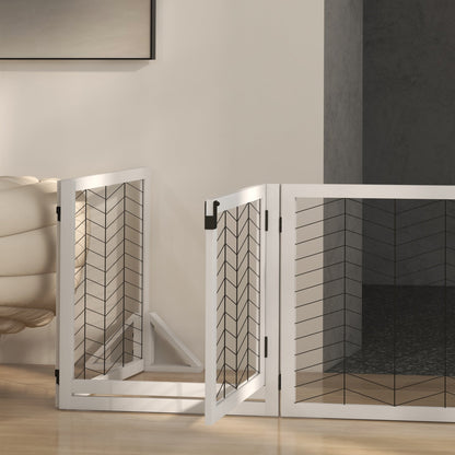 PawHut 8 Panels Foldable Pet Gate with Support Feet, for House, Doorway, Stairs, Small and Medium Dogs - White