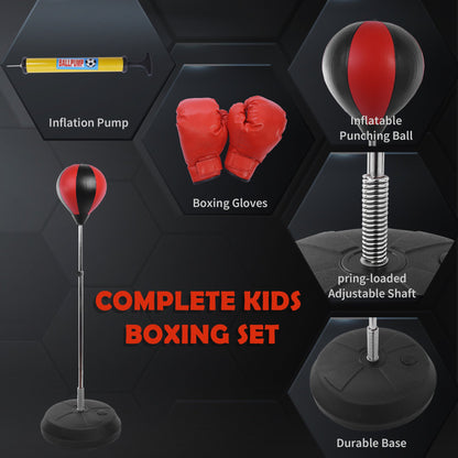 HOMCOM Kids Training Boxing Punch Ball Set 125-145H x _43cm with Gloves Air Pump Adjustable Height Freestanding Exercise Training for Kids and Teenagers