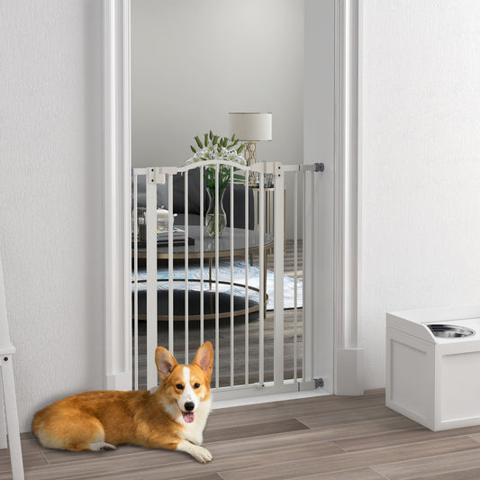 PawHut Metal Pet Safety Gate Dog Gate Folding Fence 74-87cm, biały