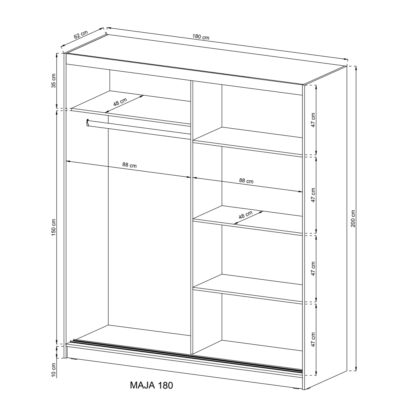 Maja I Sliding Door Wardrobe 200cm