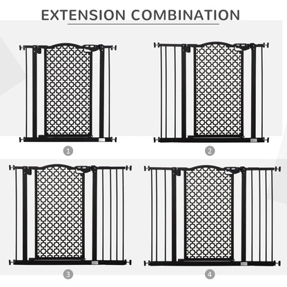 PawHut 74-105 cm Pet Baby Safety Gate Barrier Stair Pressure Fit with Auto Close and Double Locking for Doorways, Hallways, Black