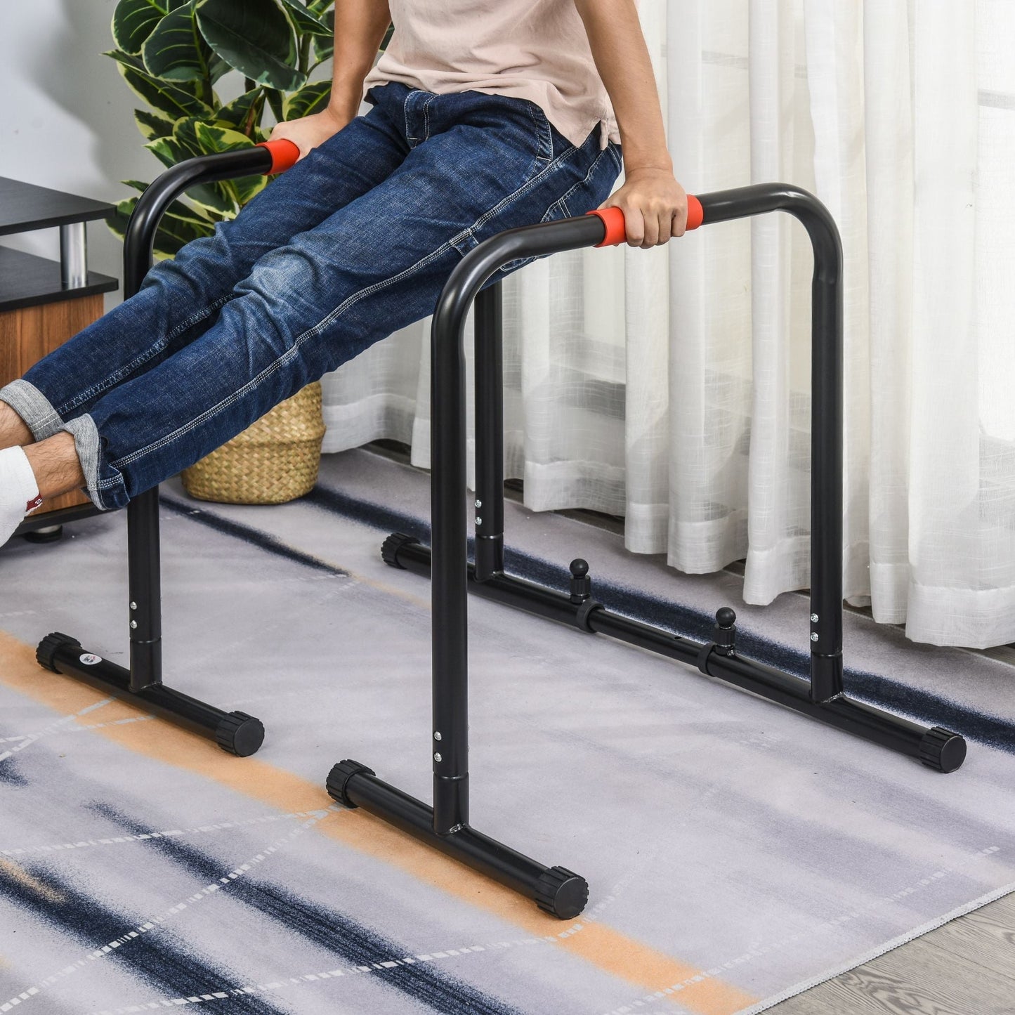 HOMCOM Multifunctional Dip Stand Station for Home Gym Fitness Equipment with Safety Connector for Tricep Dips