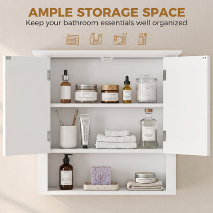 HOMCOM Bathroom Wall Cabinet, Medicine Cabinet, Kitchen Cupboard with 2 Doors and Adjustable Shelf, White