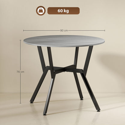 HOMCOM Dining Table, Round Kitchen Table with Black Legs, Anti-slip Foot Pads for Living Room, Dining Room 90 x 76 cm, Grey