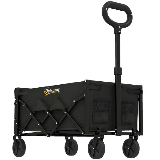 Outsunny 80L Foldable Festival Trolley on Wheels, Collapsible Wagon Cart with Drop-Down Tailgate, Adjustable Handle, Black