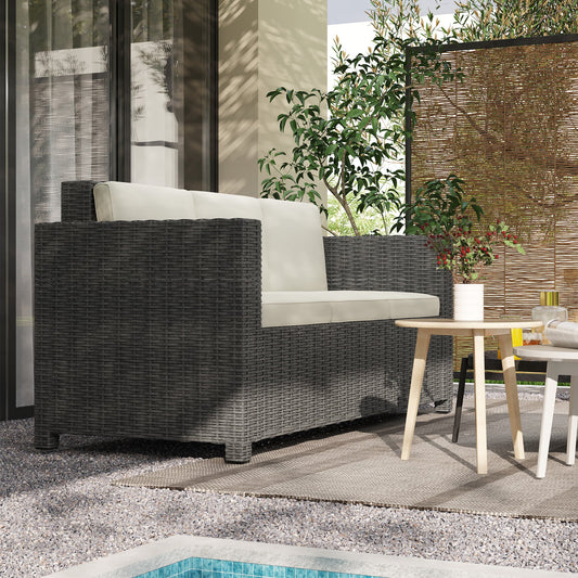 Outsunny 3-osobowa sofa rattanowa z metalową ramą, odporna na warunki atmosferyczne, pleciona z wikliny, z ognioodporną poduszką, kremowa