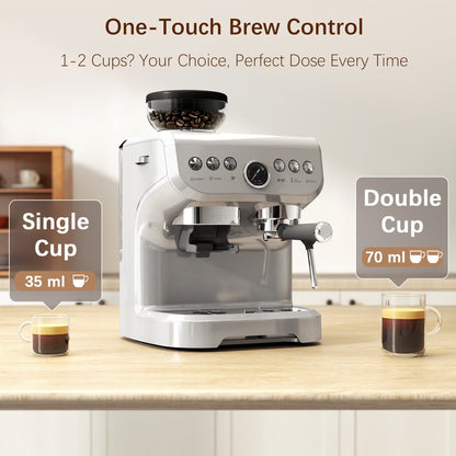 HOMCOM 15 Bar Coffee Machine, with Adjustable Grind, Steamer and Accessories - Silver Colour