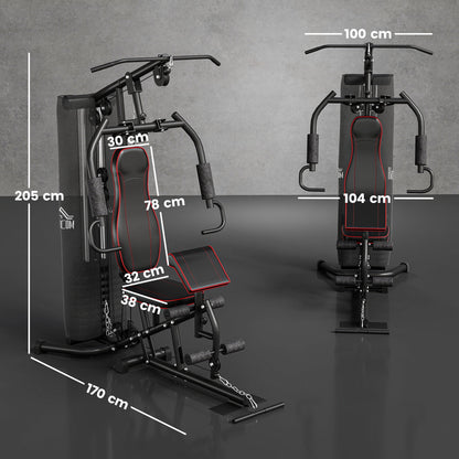 HOMCOM Multifunctional Home Gym Equipment Workout Station, Chest Station, Butterfly Press & Leg Developer, 45kg Weight Stack Multi Gym Machine Fitness Equipment for Full Body Fitness