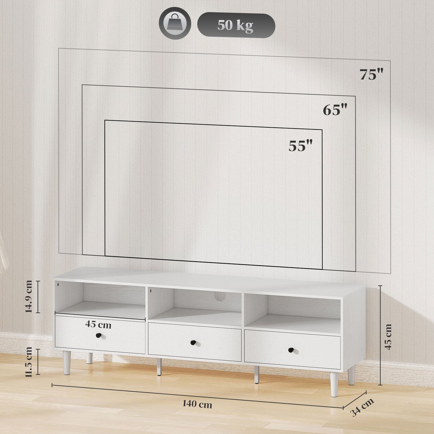 HOMCOM Multi-Storage Minimal TV Stand - White