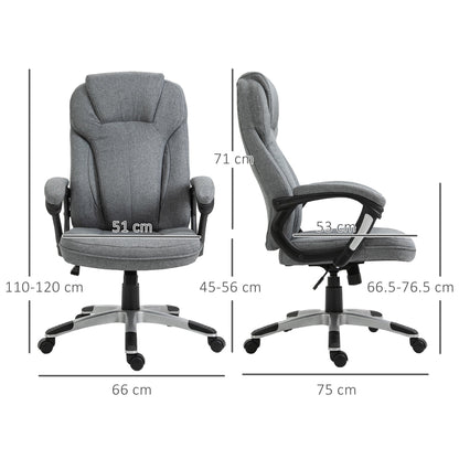 Vinsetto Swivel Chair Linen Fabric Home Office Chair, Height Adjustable Computer Chair with Padded Armrests and Tilt Function, Grey